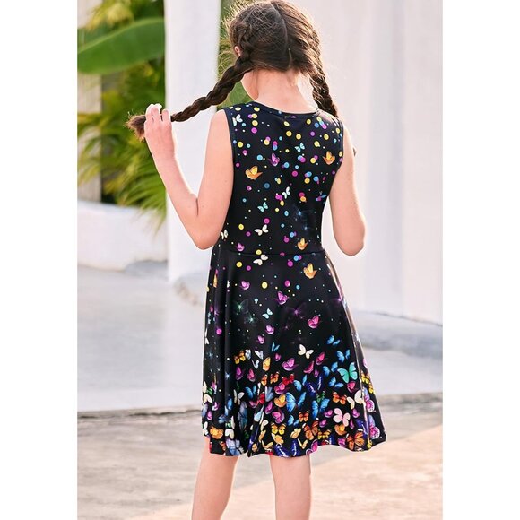 🆕Girl Butterfly Floral Print Sleeveless A Line Sundress Casual SummerPolyester - Picture 4 of 7